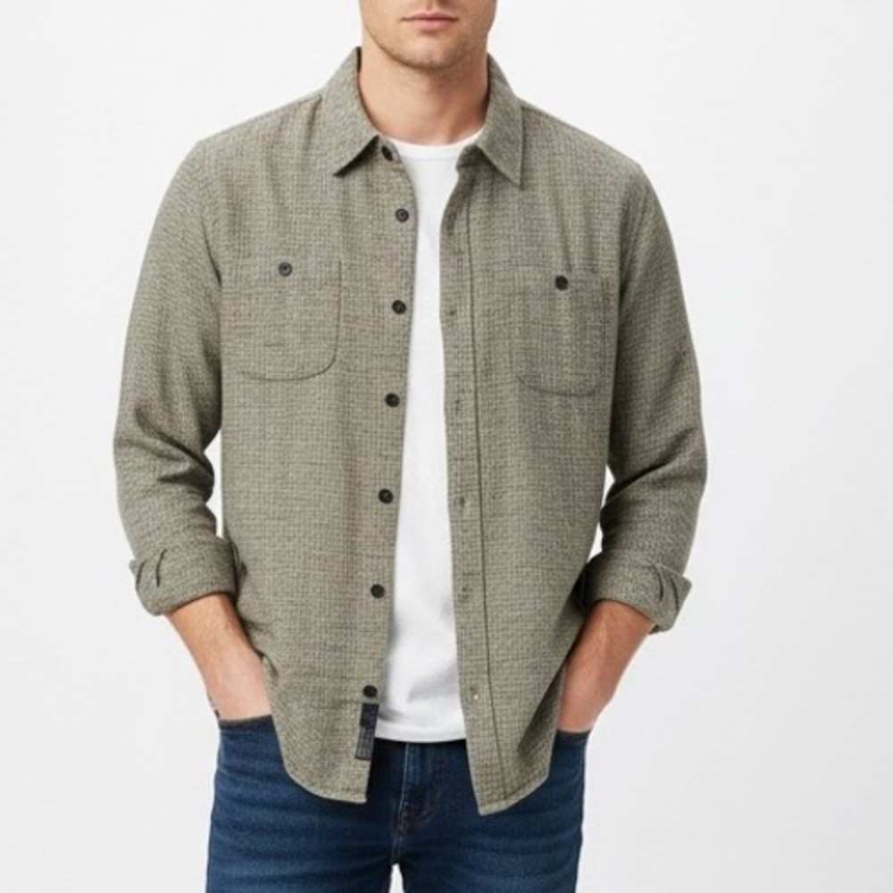 Grayers Clothiers Houndstooth Double Cloth Workshirt Sage Green Men's‎ L